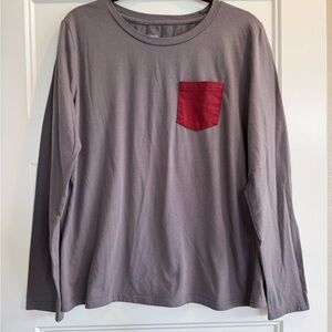 Columbia Men’s Long Sleeve Gray with Red Pocket Tee Shirt Size Extra Large XL